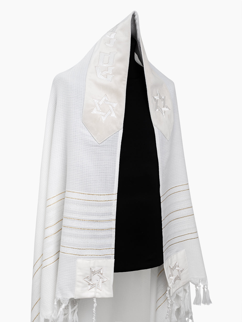 Star of David Prestige Tallit White Beige | Luxury Prayer Shawl