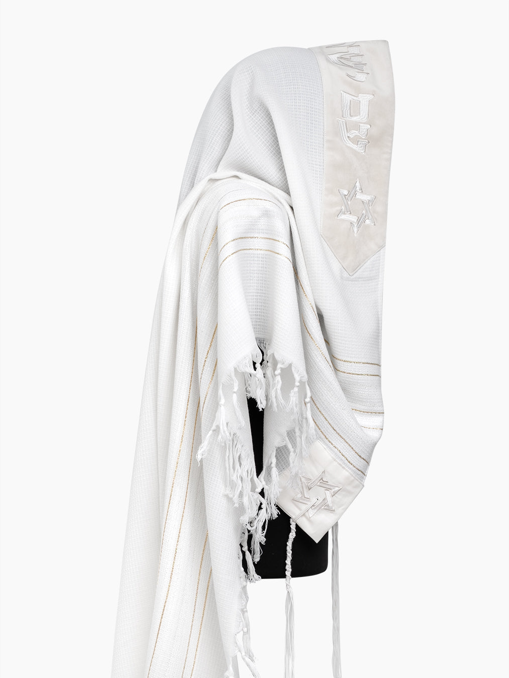 Star of David Prestige Tallit White Beige | Luxury Prayer Shawl
