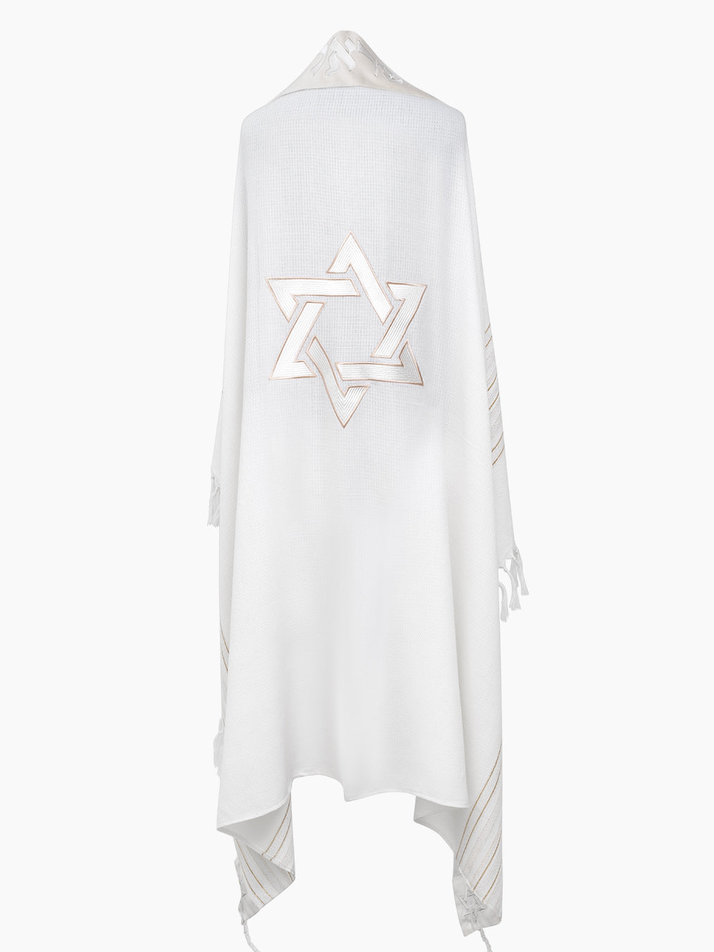Star of David Prestige Tallit White Beige | Luxury Prayer Shawl