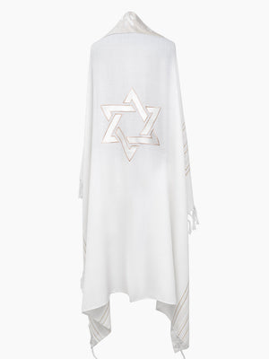 Star of David Prestige Tallit White Beige | Luxury Prayer Shawl