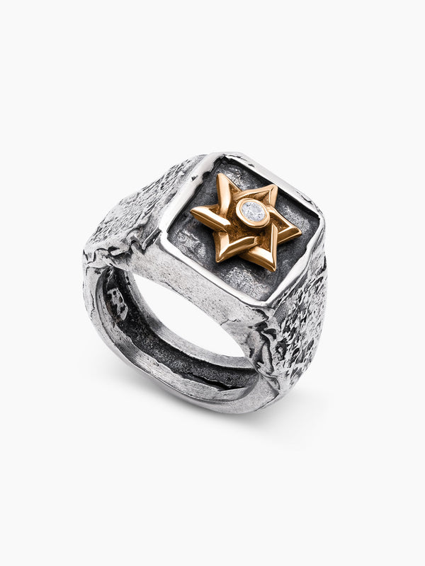 Star of David Ring Rose Gold White Diamond Israel
