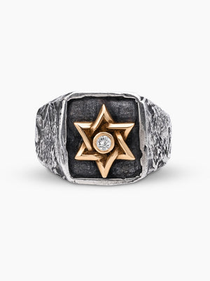 Star of David Ring Rose Gold White Diamond Israel
