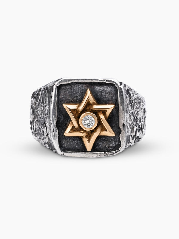 Star of David Ring Rose Gold White Diamond Israel