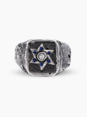 Star of David Ring Silver 925 Diamond Sapphire Samson
