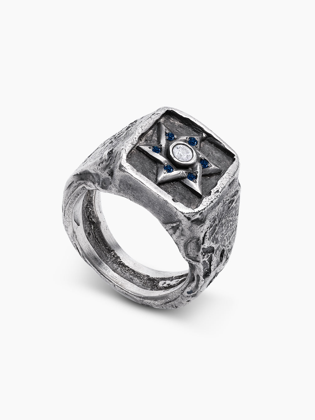 Star of David Ring Silver 925 Diamond Sapphire Samson