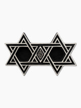 Star of David Shabbat Candlesticks, black concrete with hand-painted silver detailing, front view, handmade in Israel, Kameart