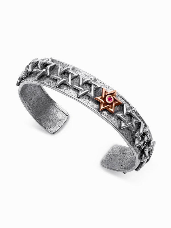 Star of David Silver Bangle Bracelet with Rose Gold & Ruby Ofer