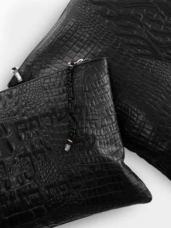 Star of David Tallit Bag Black Croco Leather – Tefillin Set