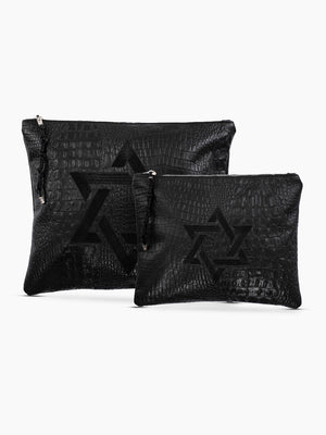 Star of David Tallit Bag Black Croco Leather – Tefillin Set