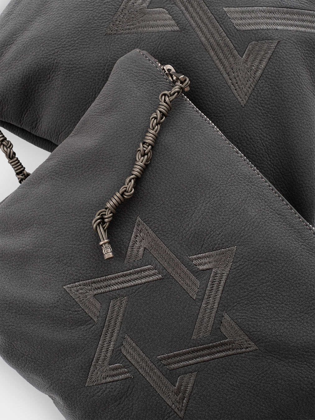 Star of David Tallit Bag Gray Leather – Tefillin Bag Set
