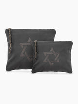 Star of David Tallit Bag Gray Leather – Tefillin Bag Set