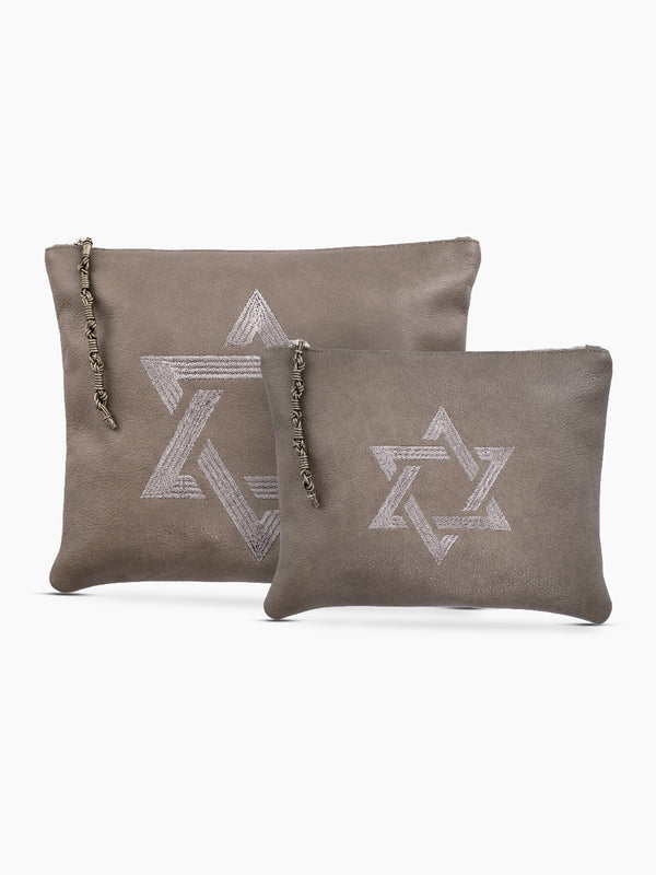 Star of David Tallit Bag Light Brown Leather – Tefillin Set