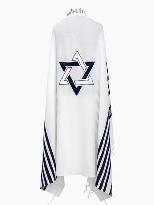 Star of David Tallit Bicolor White Blue | Luxury Prayer Shawl