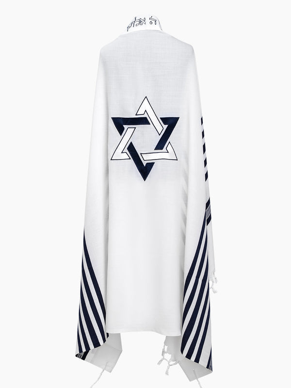 Star of David Tallit Bicolor White Blue | Luxury Prayer Shawl