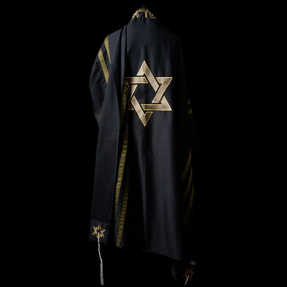 Star of David Tallit Black Gold | Luxury Prayer Shawl