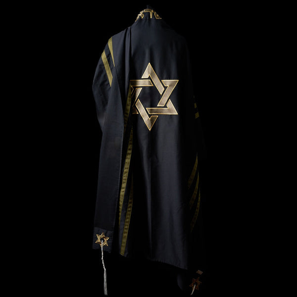Star of David Tallit Black Gold | Luxury Prayer Shawl