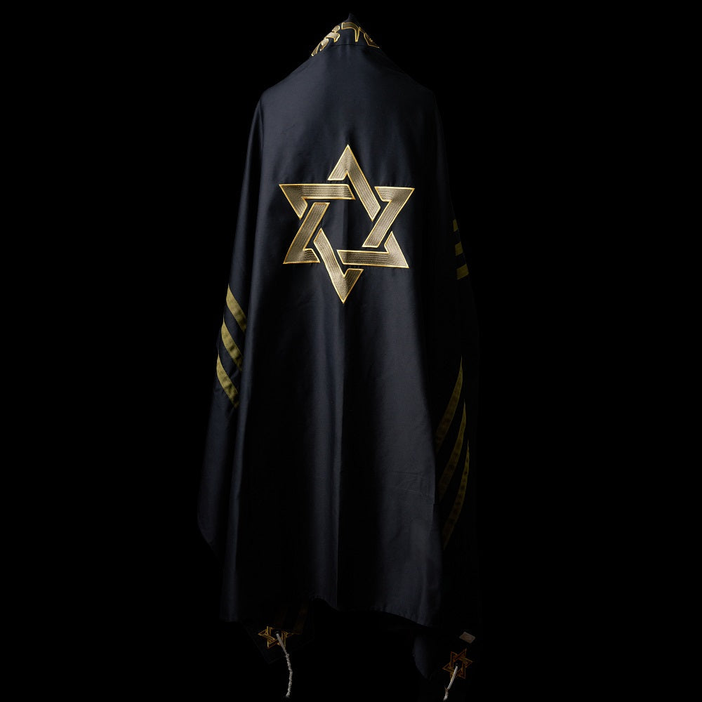 Star of David Tallit Black Gold | Luxury Prayer Shawl