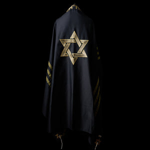 Star of David Tallit Black Gold | Luxury Prayer Shawl