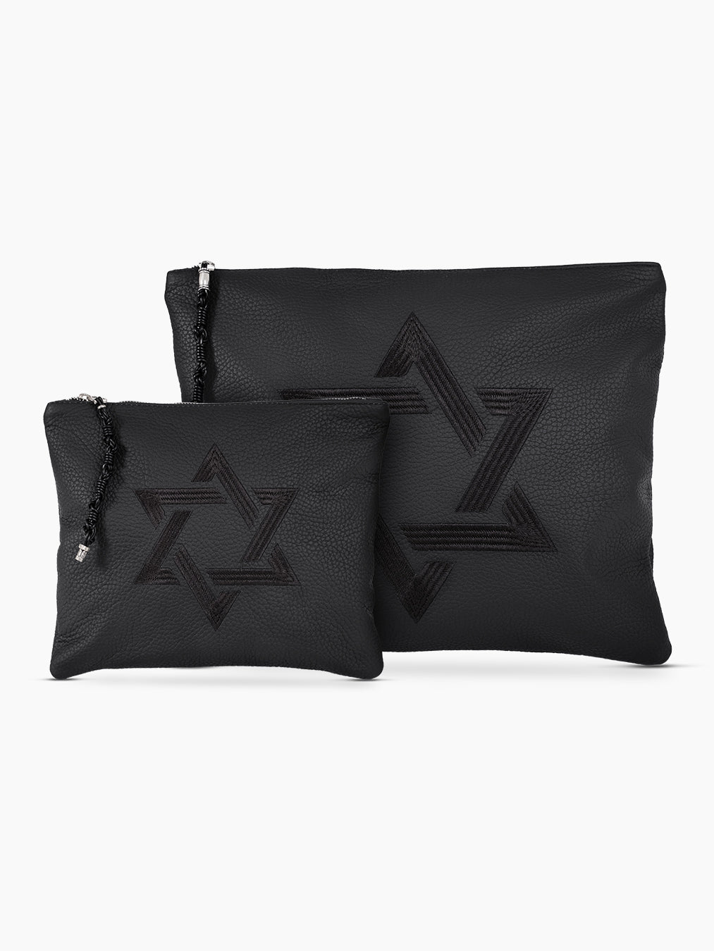 Star of David Tallit Tefilin Bag Set Black Grained