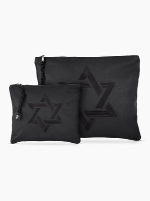 Star of David Tallit Tefilin Bag Set Black Grained