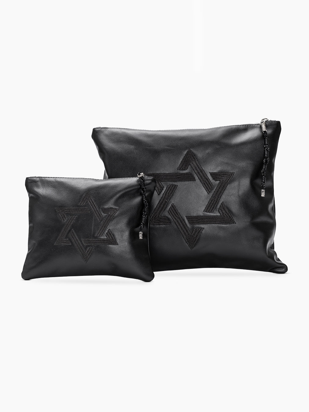 Star of David Tallit Tefilin Bag Set Black Leather