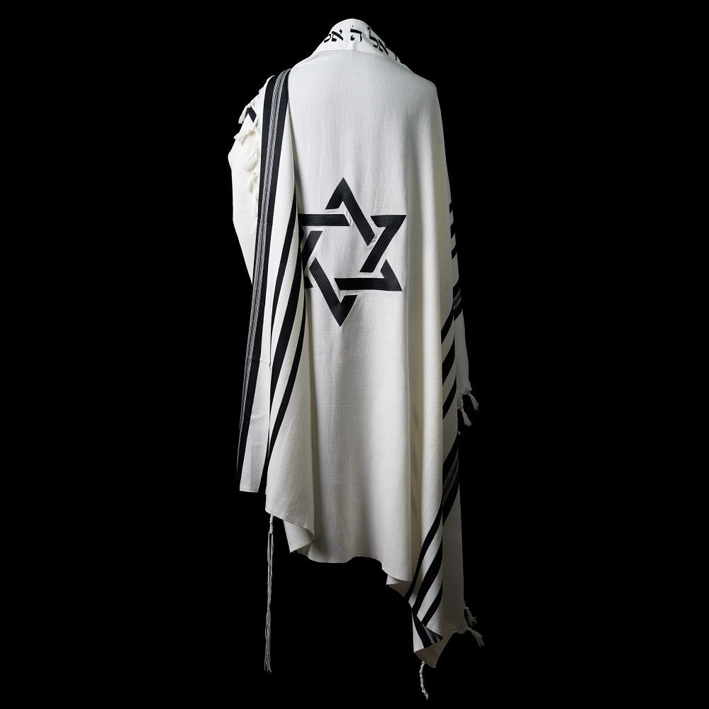 Star of David Tallit White Black | Luxury Prayer Shawl