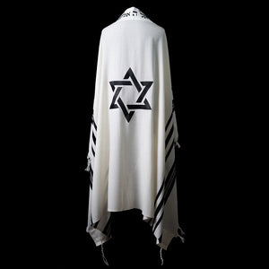 Star of David Tallit White Black | Luxury Prayer Shawl