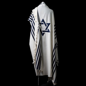 Star of David Tallit White Blue Navy | Luxury Prayer Shawl
