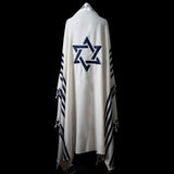 Star of David Tallit White Blue Navy | Luxury Prayer Shawl