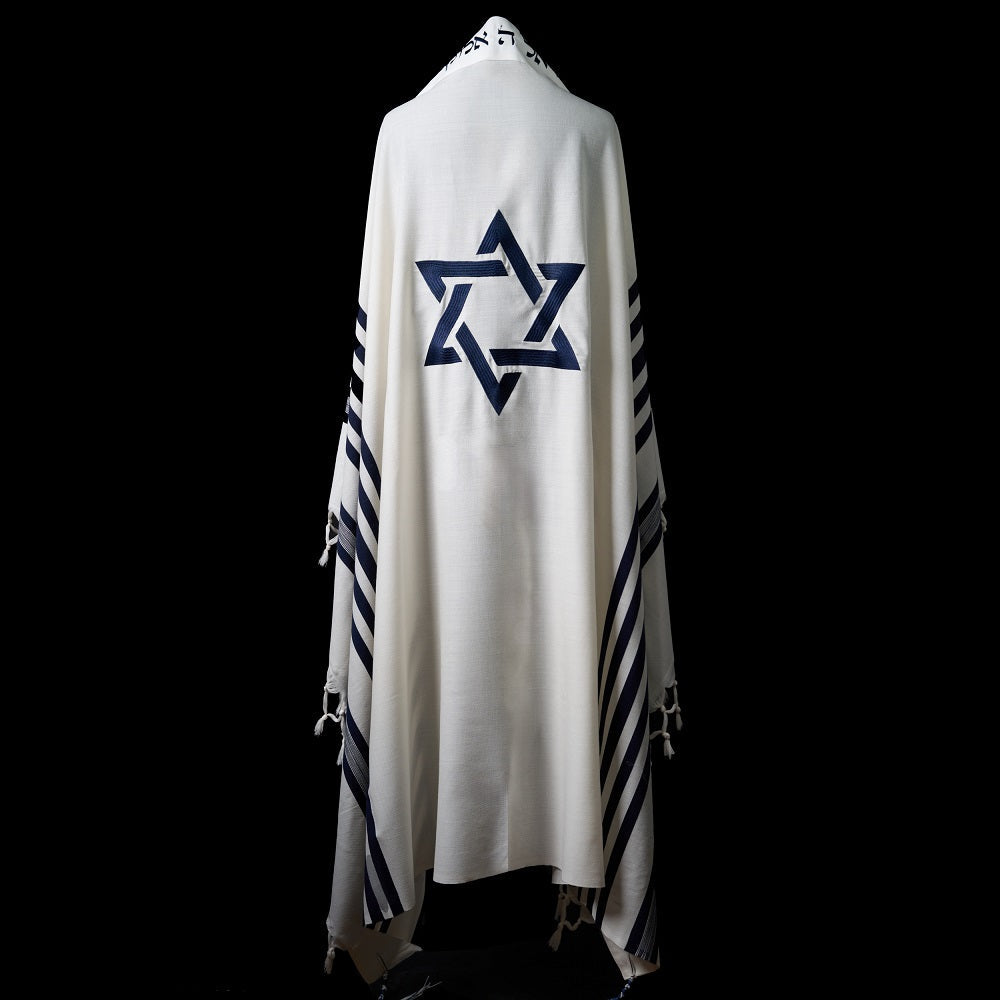 Star of David Tallit White Blue Navy | Luxury Prayer Shawl