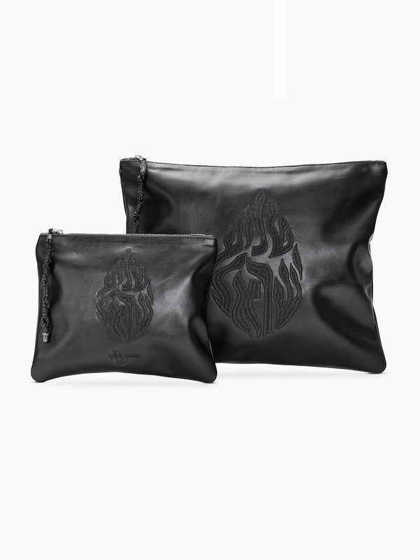 Tallit Bag Shema Israel Black Leather Set | Kameart