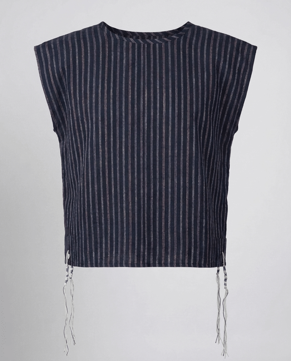 Tallit katan blue stripes, front, handmade in Israel, Kameart