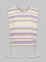 Tallit katan in purple stripes with woven Greek-key border, handmade in Israel, Kameart
