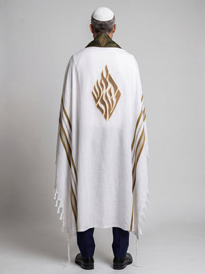Tallit Nachman Olive Green | Handmade Wool Prayer Shawl – Kameart