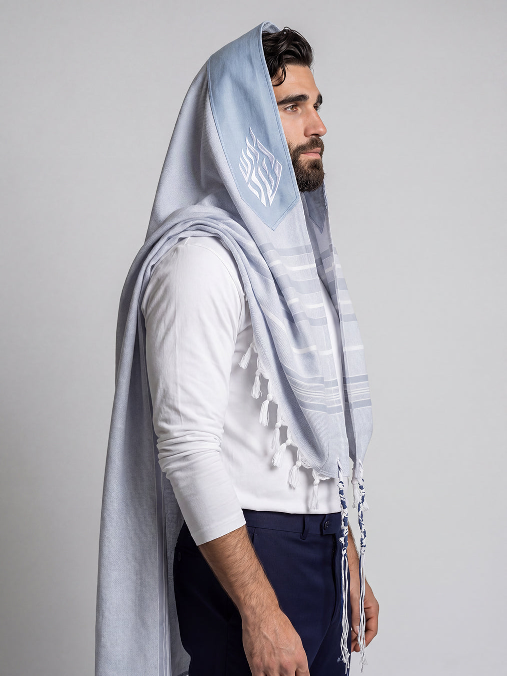 Tallit Nachman Sky Blue | Handmade Wool Prayer Shawl – Kameart