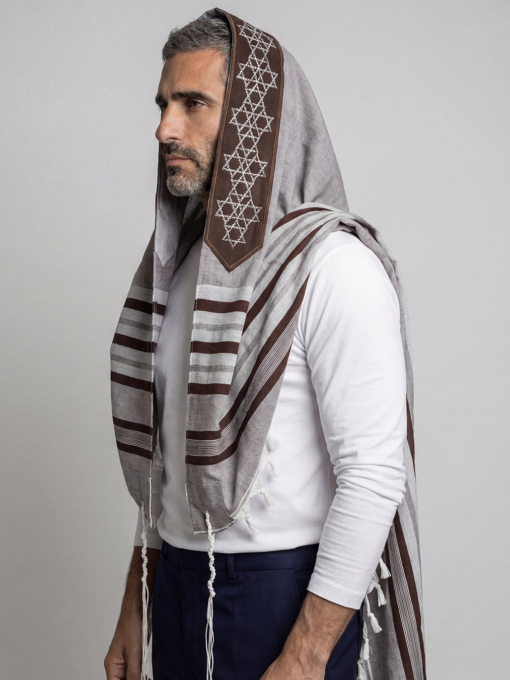 Tallit Star Of David Brown | Luxury Jewish Prayer Shawl