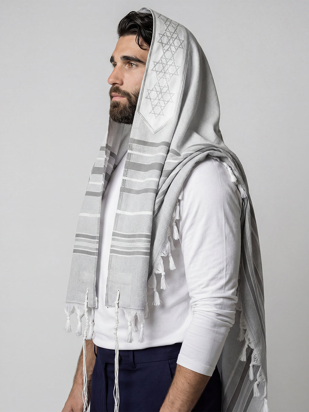 Tallit Star Of David Gray | Luxury Jewish Prayer Shawl