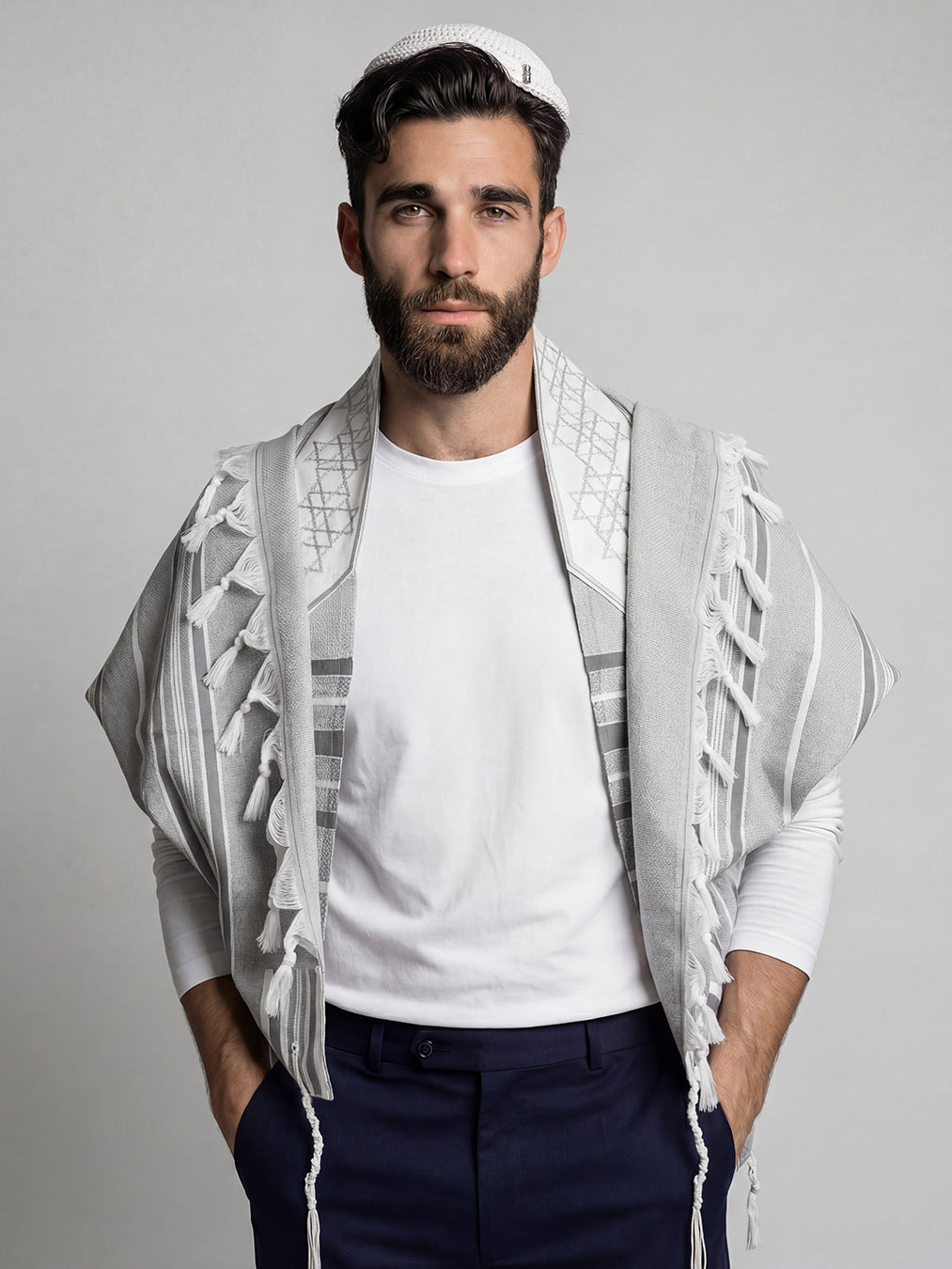 Tallit Star Of David Gray | Luxury Jewish Prayer Shawl