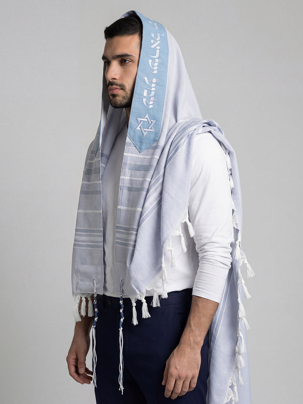 Tallit Star Of David Sky Blue | Luxury Jewish Prayer Shawl