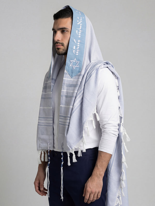 Tallit Star Of David Sky Blue | Luxury Jewish Prayer Shawl