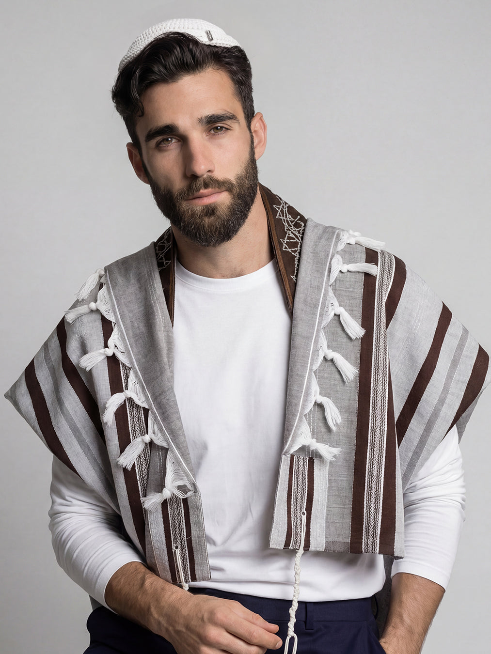 Traditional Tallit Earthy Brown | Luxury Jewish Prayer Shawl | Bar Mitzvah & Wedding