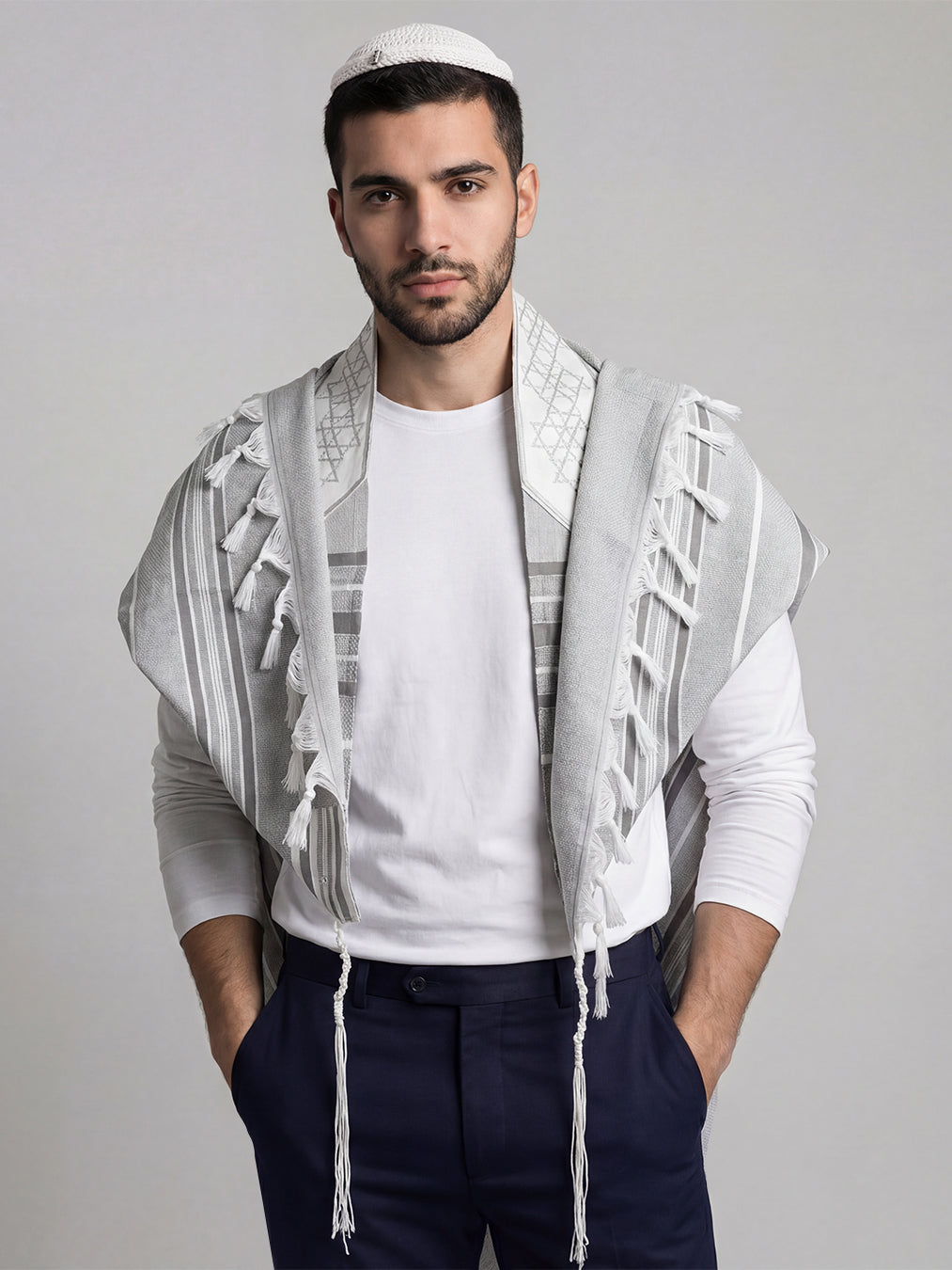 Traditional Tallit Gray | Luxury Jewish Prayer Shawl | Bar Mitzvah & Wedding