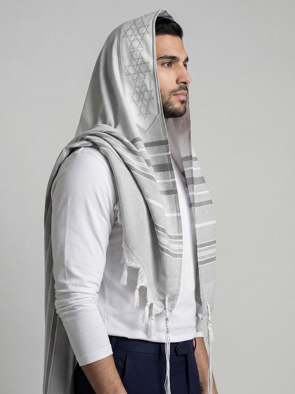 Traditional Tallit Gray | Luxury Jewish Prayer Shawl | Bar Mitzvah & Wedding