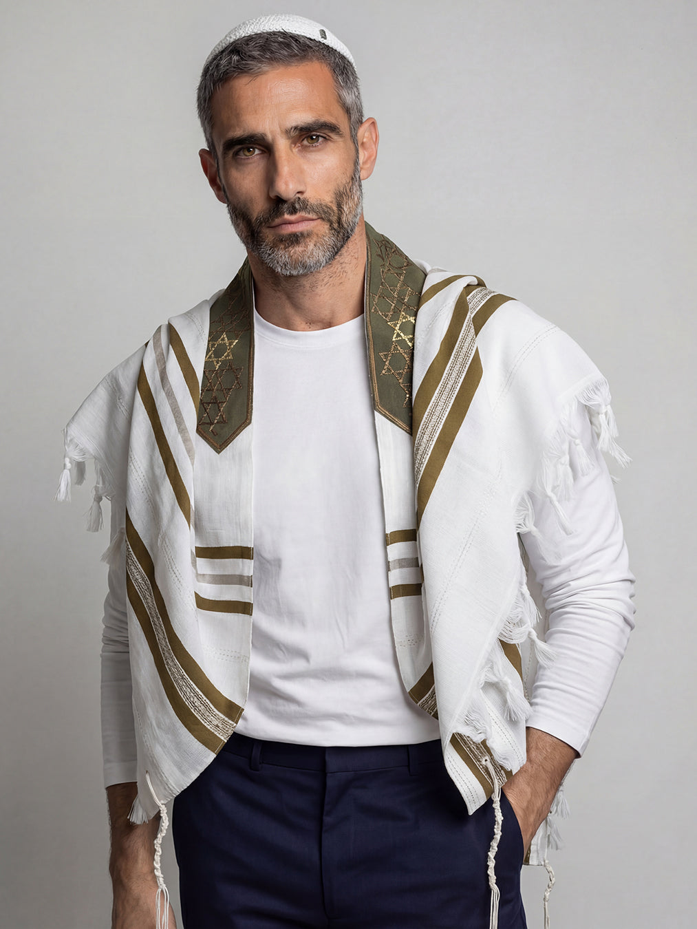 Traditional Tallit Olive Green | Luxury Modern Jewish Prayer Shawl | Bar Mitzvah & Wedding