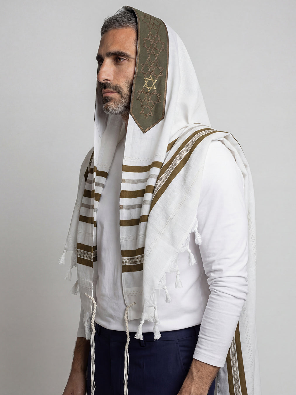 Traditional Tallit Olive Green | Luxury Modern Jewish Prayer Shawl | Bar Mitzvah & Wedding