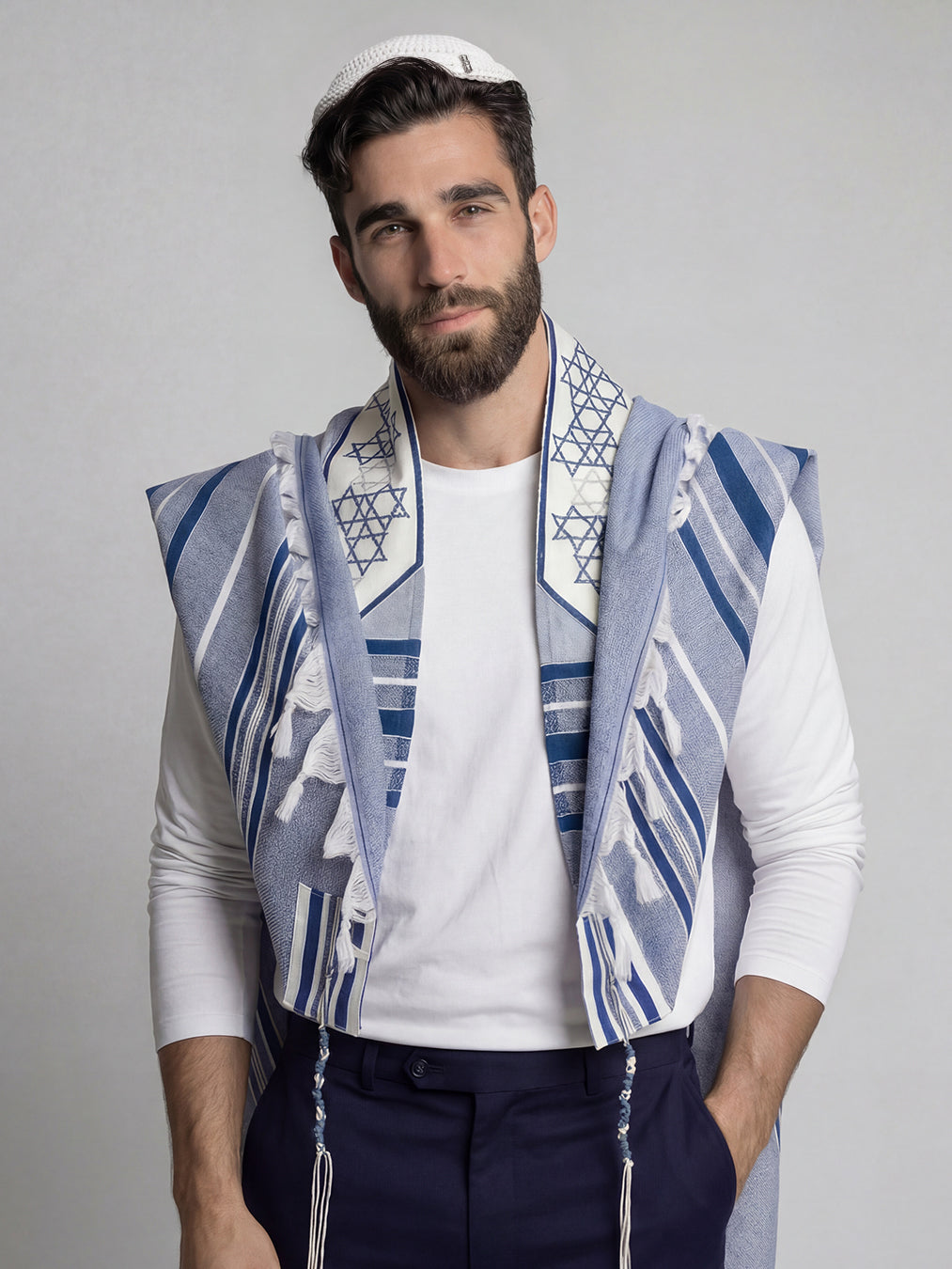 Traditional Tallit Royal Blue | Luxury Jewish Prayer Shawl | Bar Mitzvah & Wedding