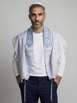 Traditional Tallit Sky Blue | Luxury Jewish Prayer Shawl | Bar Mitzvah & Wedding
