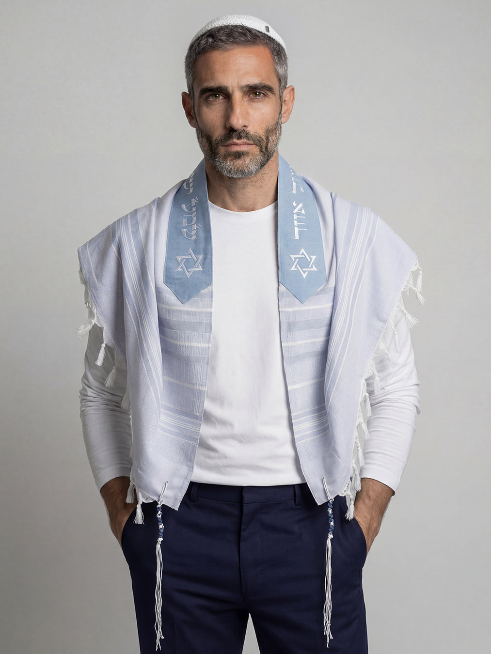 Traditional Tallit Sky Blue | Luxury Jewish Prayer Shawl | Bar Mitzvah & Wedding